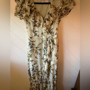 Floral Ruffle Dress in Soft Sage and Olive